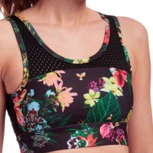 Jessica Simpson Floral Sports Bra The Warm Up Size Small Black Floral Print